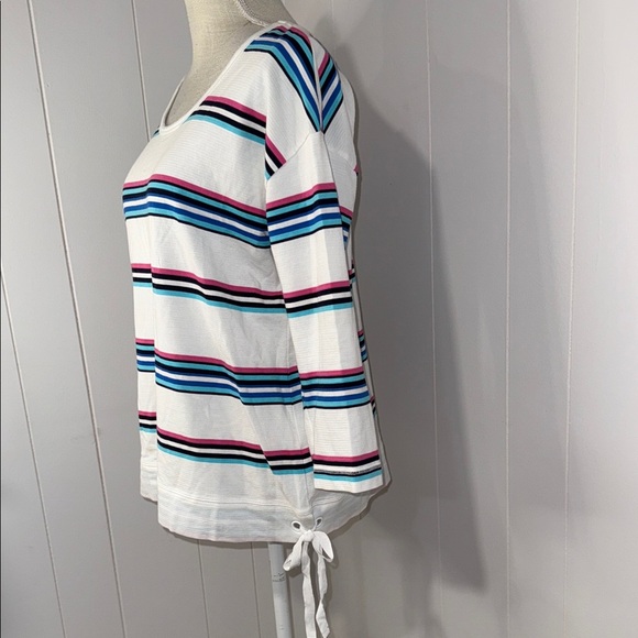 Talbots Long Sleeve Top - White with Blue and Pink Stripes - Picture 2 of 4